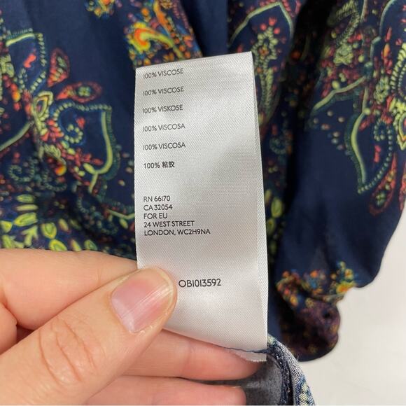 Free People Blue & Green Floral Paisley Balloon Sleeve Tunic Mini Dress XS - Picture 8 of 11